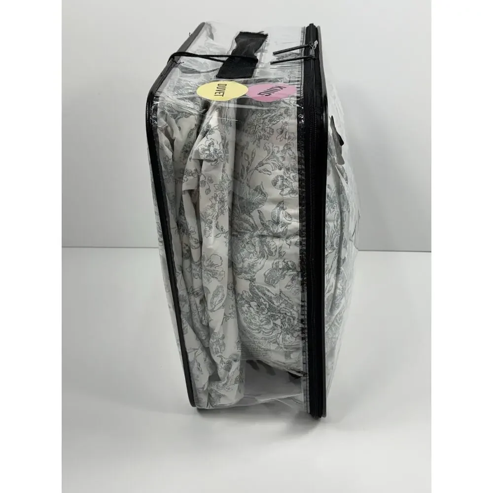 New Tahari Home 4PC KING Duvet Cover Steel Gray Shams Round Bow Pillow